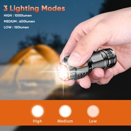 WholeFire Mini LED Taschenlampe Extrem Hell USB Aufladbar Taschenlampe LED 1000 Lumen Wasserdicht mit 4 Modi Mini Handheld klein Taschenlampe für Camping, Outdoor, Wandern, Notfall