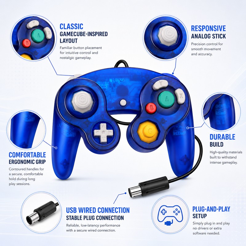 USB Wired Game Controller for Switch & PC – GameCube-Style