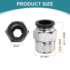 sourcing map 5pcs Push to Connect Fittings 1/2" Tube OD x 1/2" NPT Thread Male Straight Union Fittings Brass Quick Connect Pneumatic Accessories for Trailers Air Brake System, Black