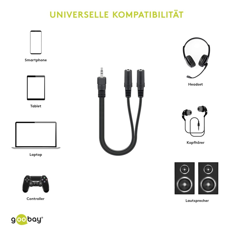 Goobay 50465 3.5 mm Audio Y Cable Adapter, 1x Male
