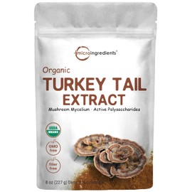 Micro Ingredients Micro Ingredients Organic Turkey Tail Mushroom Powder (50:1 Extract), 8 Ounce | Freeze Dried with Active Polysaccharides, Supports Immune Response & Cellular Level, Pet Friendly