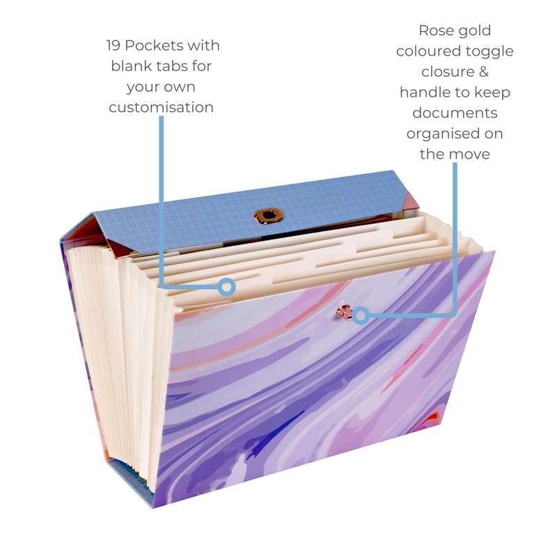 Cathedral Products Purple Abstract 19-Pocket Expanding Box File with Rose