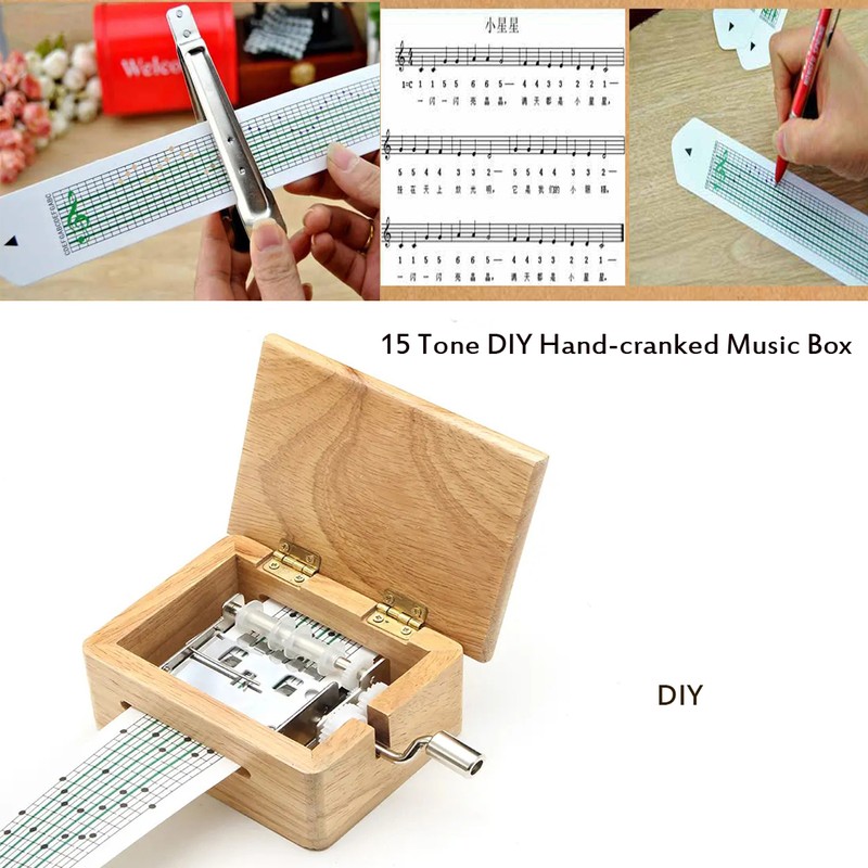 15 Tone DIY Hand Cranked Music Box Wooden Box With