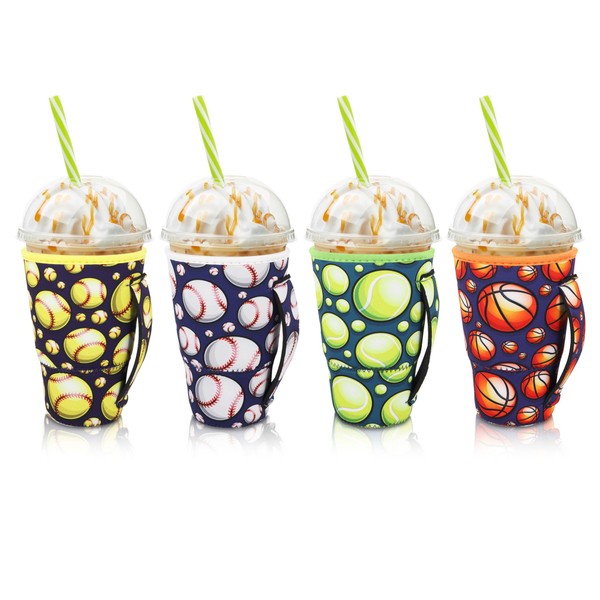 4Pack Reusable Iced Coffee Sleeve Insulator Sleeves for Cold Drinks