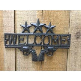 Cast Iron “Welcome” Plaque With Stars And Pistols (184-0897)