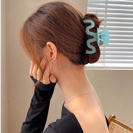 Cybche Large Hair Claw Clips Blue Acrylic Wavy Claw Clips Matte Plastic Hair Clip Large Blue Hollow Hair Clip Non-Slip Thick Hair Clips Accessories for Women Headdress