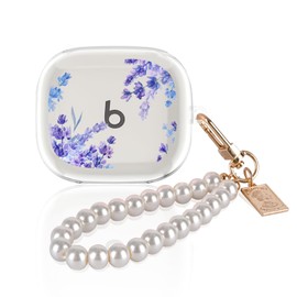 CameCosy Transparent Case Compatible for Beats Powerbeats Pro 2 2025 with Pearl Bracelet Keyring, Silicone Cover with Lavender Flower Pattern for Girls, Shockproof Waterproof Anti-Scratches Anti-dust