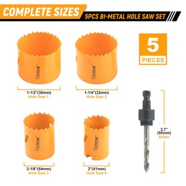 Hoteche Bi-Metal Hole Saw Set - 5-Piece Hole Saw Set with Hole Saw Adapter, M3 + CrV Chrome Vanadium Steel, Ideal for Metal, Wood, Plywood, PVC, Fibreboard and Plasterboard