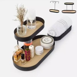 Gitabrande 화장품트레이 화장대 트레이 2단 후크형 정리대 진열대 거치대 소품 Cosmetic Tray Makeup Table Tray 2-Tier Hook Type Organizer Display Stand Products [Beige two-tier tray]