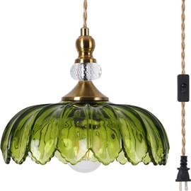 DHDSOUR Plug-in Pendant Lamps, Hanging Lamps, Green Retro Glass Pendant Lamps, Kitchen Island, Bedroom, Living Room, Dining Room, Corridor, Foyer