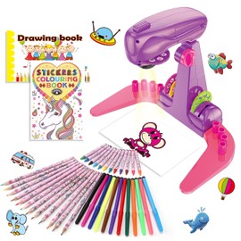 Hoarosall Proyector de Dibujo para Niños, Kit de Arte y Manualidades, Juguetes para Niñas de 3+, Suministros de Dibujo, Incluye Lápices de Colores, Crayolas, Libros para Colorear, para Niñas de 3+
