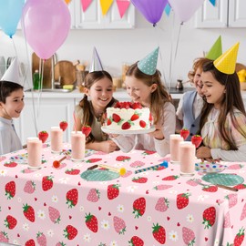 EYOBZOOQ 3Pcs Strawberry Tablecloth Plastic Berry First Birthday Table Cloth Strawberry Birthday Decorations Sweet One Table Cloth Strawberry Party Decorations for Birthdays Baby Shower Fruit Party