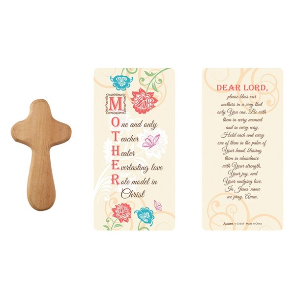 Mother's Day Acronym Hand-Held Prayer Wooden Cross with Card, 4 Inch