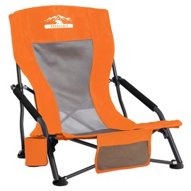 Tisetrail Portable Beach Chair for Adults Low Back Sling Chair with Cup Holder Folding Mesh Sand Chair Lightweight Lawn Chair for Beach Lawn Camping Concert Travel, Supports 300lbs
