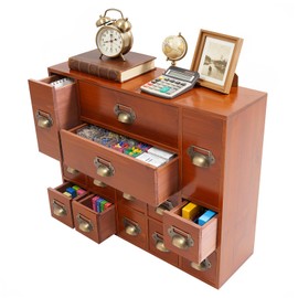 14-Drawer Apothecary Cabinet, Card Catalog Cabinet for Desktop Organizer