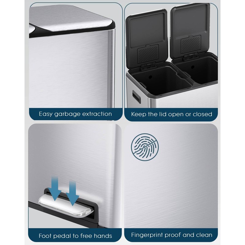 ComfyCorner 16 Gal (2 x 30 L) Dual Trash Can,