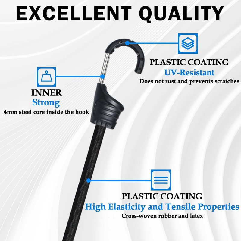 MARRTEUM 12-Inch Bungee Cords with Hooks Black Elastic Rope Straps