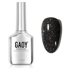 GAOY Black Reflective Glitter Gel Nail Polish, 16ml Flash Holographic Soak Off Gel Polish, UV Light Cure for Nail Art DIY at Home, 2910 Space Glitter