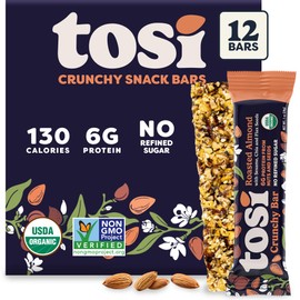 Tosi Nut Bars, Almond, Healthy Snacks for Adults & Kids, Plant Based Crunchy Bars (5G Protein), Organic Keto Snacks, Vegan, Gluten & Soy Free, Low Sugar, Omega 3s, 1oz, 12-Pack