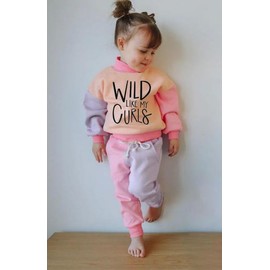 WZTYYDS Toddler Baby Girl Clothes 1T 2T 3T 4T 5T Fall Winter Outfits Contrast Color Long Sleeve Sweatshirt + Pants Sets (Wild Like My Curls Purple Pink, 4-5T)