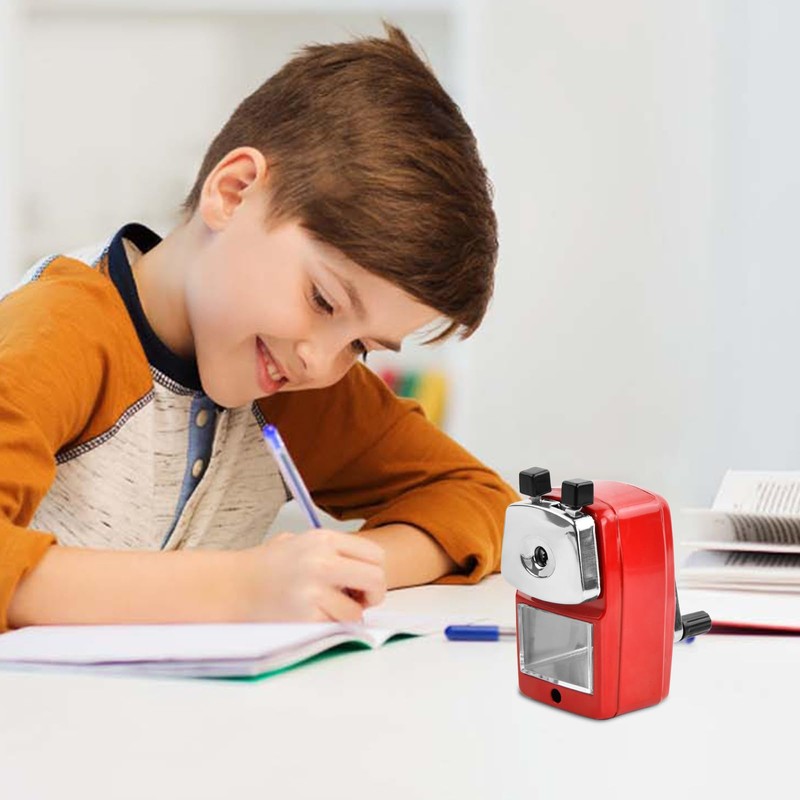 Pencil Sharpener with Container, Metal Sharpener with Crank, Manual Sharpener