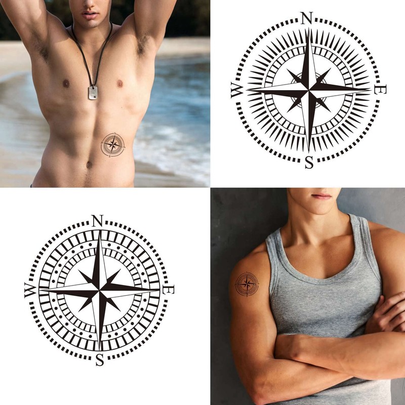 Tattoonova 6 Sheets Temporary Tattoo Men Adults Compass Party Favors