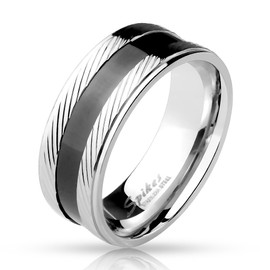 Tapsi´s Coolbodyart® Band Ring Stainless Steel Engraving Diagonal Silver Black 60 (19) - 69 (22), Stainless Steel, No Gemstone