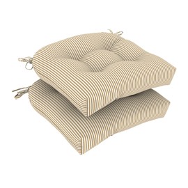 DYTXIII Set of 2 Outdoor Chair Cushions 19"x19"x4", Water Repellent Tufted Patio Seat Cushions with Ties, Thick Replacement Pads for Wicker Dining Chairs, Patio Furniture, Stripe Beige