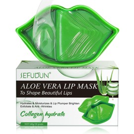 20 Stück Lip Mask, Lippenmaske Pads, Lippen Maske, Anti-Aging Moisturizing Lip Pads, Collagen Lippe Schlafen Maske für Lippenpflege, Geeignet für Trocken & Rissige Lippen (Aloe)
