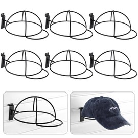 Kigley 6 Pcs Wire Hat Display for Baseball Caps Black Metal Slatwall Accessories Display Rack Metal Retail Display Shelves for Merchandise Door Closet Office Bedroom(Black, Round Brim)