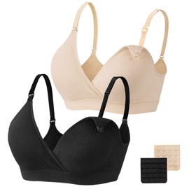 Angelhood Nursing Bra Womens Maternity Breastfeeding Bra Seamless Sleep Bra No Underwire with Bra Extenders Pack of 2