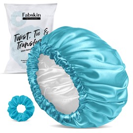 FABSKIN Luxury Satin Silk Hair Hair Bonnet Cap for Sleeping with Satin Scrunchie | For Women & Girls | For Curly & All Hair Types (SKY BLUE)