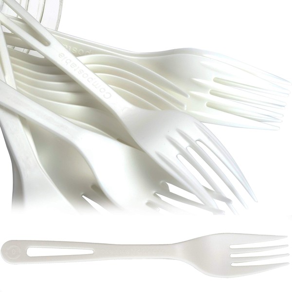 Forks Made From Non-GMO Plant-Based Plastic 200 Pack. Sturdy Utensils are Certified Compostable, Disposable, Eco-Friendly Cutlery With No Wood Taste. Safe for Hot and Cold Foods!