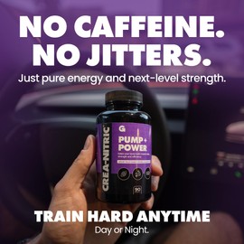 Gains in Bulk Crea-Nitric, Creatine Nitrate Pre Workout Supplement, Nitric Oxide Support, Gluten Free, Promotes Muscle Strength, Pump and Non-Stim Energy, Supplements for Men and Women, 90 Capsules