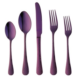 Bisda 5-Piece Purple Silverware Flatware Set Service for 1 Stainless Steel Cutlery Set Include Dinner Knife Table Fork Table Spoon Salad Fork Tea Spoon for Wedding, Dishwasher Safe