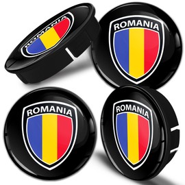 Biomar Labs 4 x 60 mm Universal Plastic Hub Caps Wheel Centre Hub Caps Black Car Tuning Romania Flag C 70