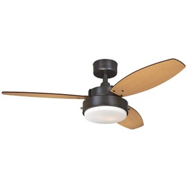 Alloy Two-Light 42" Reversible Three-Blade Indoor Ceiling Fan, Oil Rubbed Bronze with Opal Frosted Glass - Remote Control not included