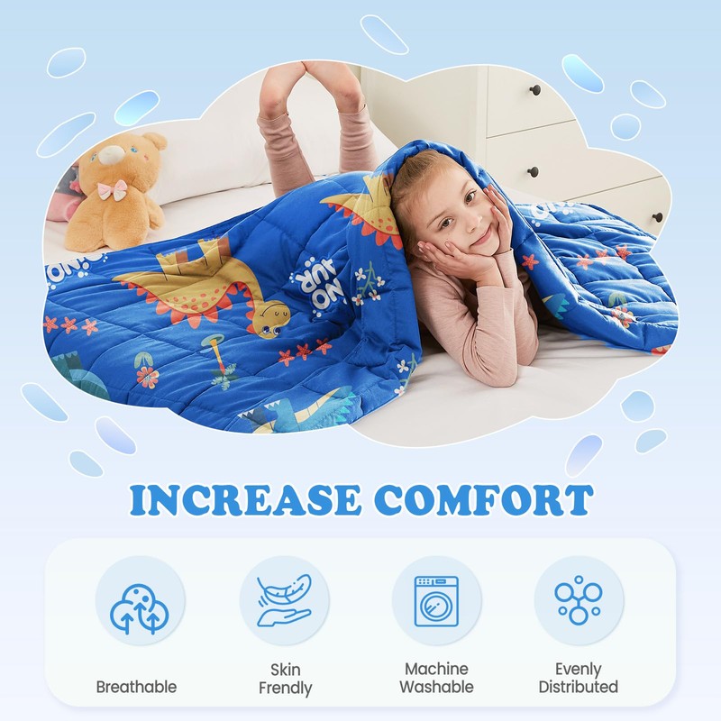 HOSUKKO HOSUKKO Weighted Blanket - 5 lbs Blue Dinosaur Washable