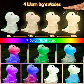 Night Light for Kids Dinosaur Cute Lamp, 7 Color Kids Night Light, Silicone Nightlight for Safety Touch, Rechargeable Baby Night Light Kids Lamps for Bedroom Boys/Girls, Cute Gifts for Kids Room Décor