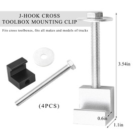 Gasedin 4 PCS Truck Tool Box Mounting Clamps, Aluminum Alloy J Hook Crossover Pickup Tool Box Tie Downs, J Shape Hook Heavy Duty Truck Bed Tool Box Mounting Kit, Car Accessories (Silver)