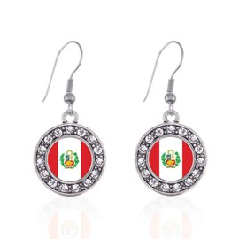 Inspired Silver - Peru Flag - Silver Dangle Earrings for Women - Circle Charm Earrings French Hook Drop with Cubic Zirconia - Women's Dangly Earrings Jewelry Gift