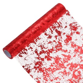 sourcing map Red Table Runner Roll 11.4" x 108" Sequin Foil Metallic Mesh Table Runner Decor Table Decorations for Wedding, Birthday Party, Christmas, New Year