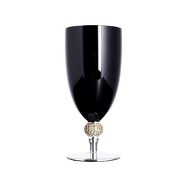 Vikko Décor Black and Silver Goblets | Large 18 Ounce Cup – Striking Design with Diamante Accents – Thick and Durable Glass – Dishwasher Safe – Set of Twelve Stunning Glasses – 7.8” x 3.5”