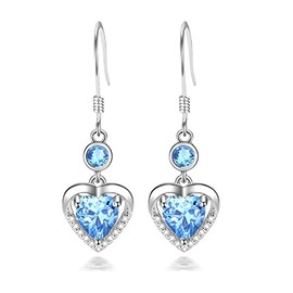Bellitia Jewelry Infinity Heart Women's Fashion 925 Sterling Silver Drop Earrings, Blue Crystal/CZ Diamond Hypoallergenic Earrings Dangle Earrings Infinity for Women Girls, Sterling Silver, Crystal