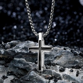 JENDEAR SHINE Men's Cross Necklace, Cross Pendant With Steel Chain/Wax Rope Chain, Communion Necklaces Religious Jewelry for Men