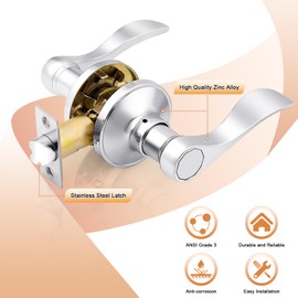 Probrico Chrome Door Handles Interior Passage Door Handle Lever Polished Chrome Door Lever Lock for Closet Hallway, 1 Pack