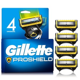 GILLETTE Proshield, Cartucho de Rastrillo para Afeitar, 4 Repuestos con 5 Hojas para Rasurar la Barba, Afeitado Más al Ras, Rastrillo para Hombre