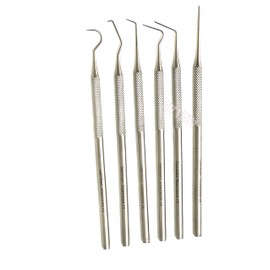 Premium Set of 10 Stainless Steel Precision Micro Probe Set Combo-Straight, Single, Short Double, Long Double, Triple and Hook Tips 5.5" (14cm) (Set of 6 Each)