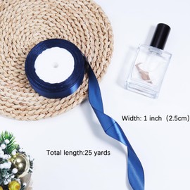 Hiswan Navy Blue Ribbon for Gift Wrapping, 1 inch Polyester Satin Hair Ribbon for Flower Bouquet, Weeding Decoration, Baby Shower, Crafts Bows Fabric Christmas Ribbons 25 Yards