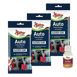 Poliboy Car Wet Wipes - Dusters for Cockpit and Trims - Universal Car Cleaning Wipes - 3 x 20 Wipes - With Product Sample - Made in Germany